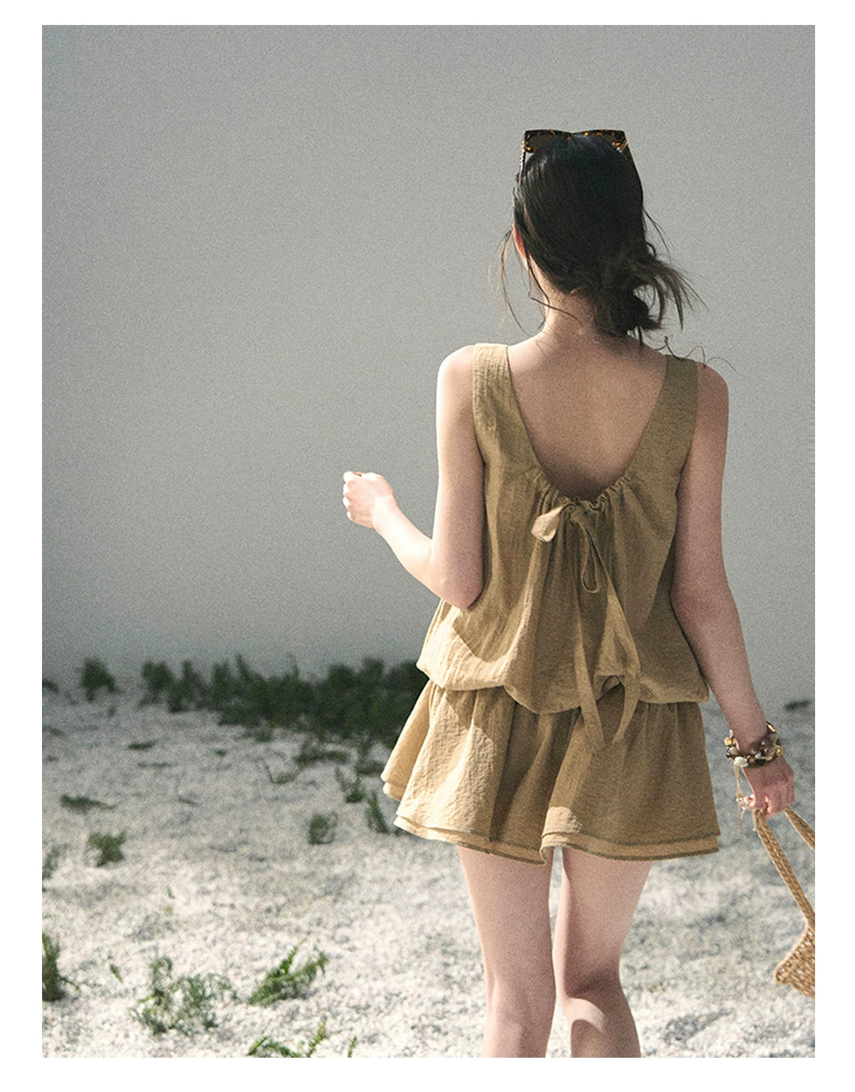 “Whispering Grass” Milk Tea Twist Mini Dress