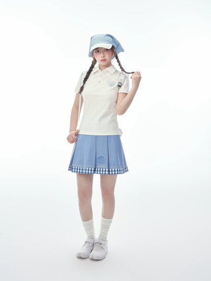 "Blue Heart Campus" Polka Dot Polo Collection (Polo Shirt / Pleated Skirt / Shorts)