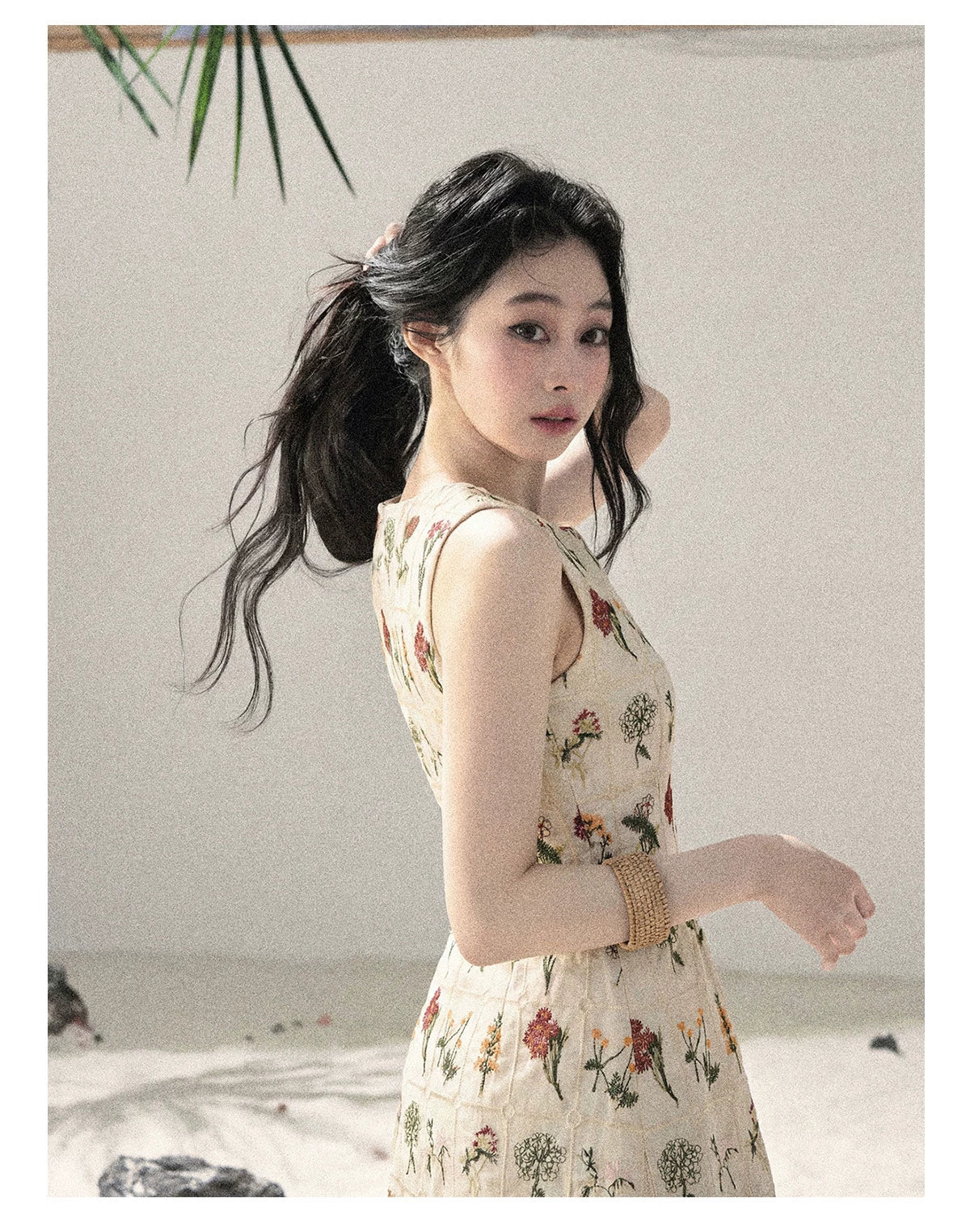 "Wildflower Daydream" Dutch Cream Embroidered Mini Dress - Sleeveless 45684