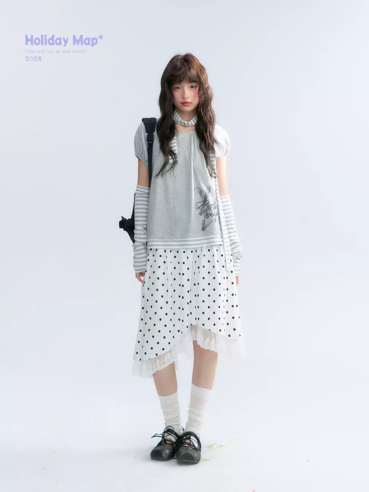 "Polka Poetry" Black & White Polka Dot Asymmetrical Cotton Skirt