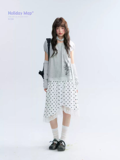 "Polka Poetry" Black & White Polka Dot Asymmetrical Cotton Skirt