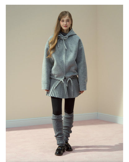 SunsetPark - "Warm Winter Days" Faux Fur Collar Wool-Blend Top Coat (Gray / Pink)