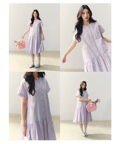 "Tulip Spring Letter" Bubble Hem Shirt Dress SJ2026030