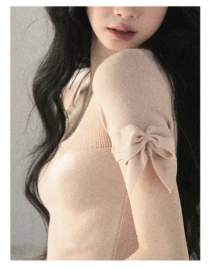 "Gentle Ocean Tide" Baby Pink Cutout Knit Crop Top 75511
