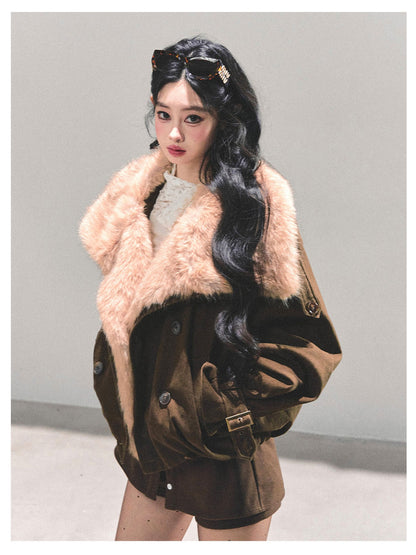 少也眼 "Winter Rendezvous" Coffee Brown Plush Fleece Jacket
