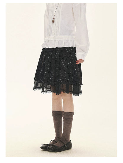 "Polka Reverie" Black Polka Dot Bow Pleated Mini Skirt