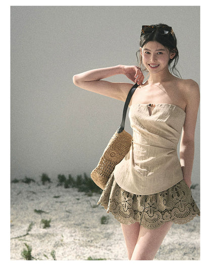 “Moonlit Haze” Dutch Cream Strapless V-Notch Top