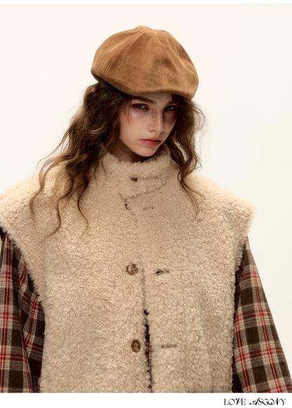 ASGONY - Brown Reversible Suede Faux Shearling Drawstring Vest