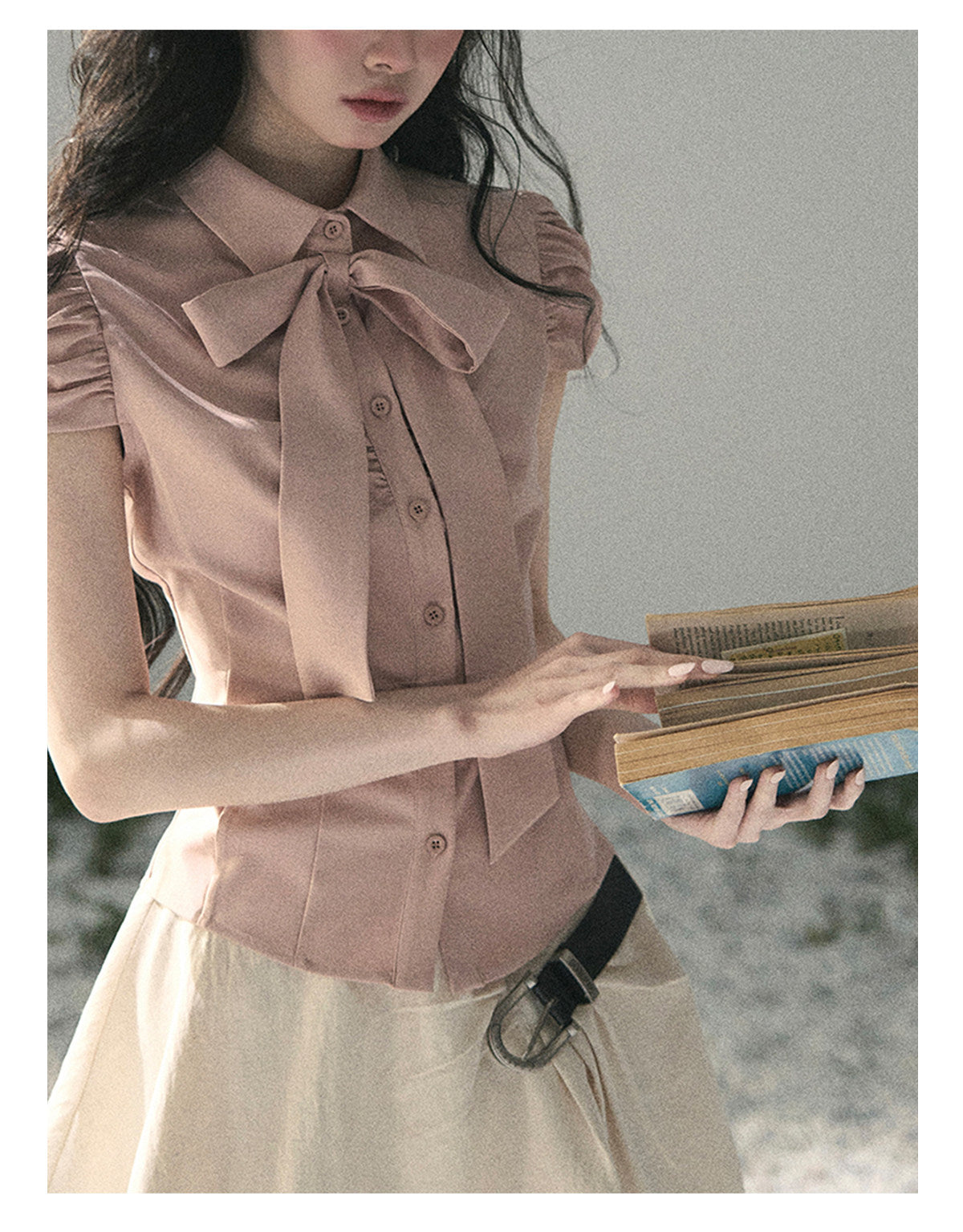 “Blush Confession” Ballet Pink Bow Puff Sleeve Blouse