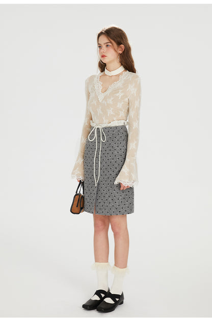 French Lace V-neck Knitted Top