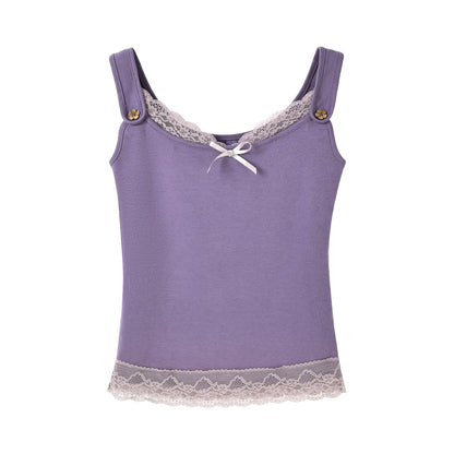 "Sage Whisper" Two-Tone Lace Cami Top (Sage Stripe / Lavender)