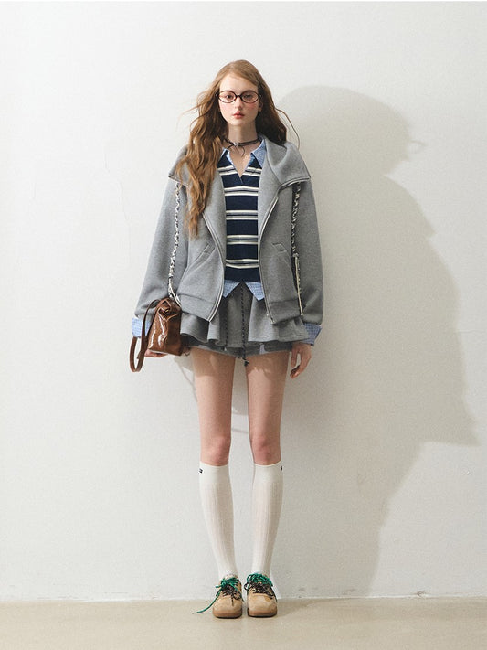 "拿铁不加糖" Unsweetened Latte Tweed Hoodie Set