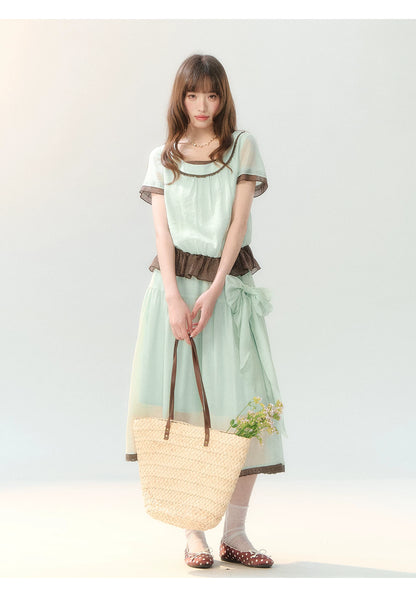 "Mint Sugar Whimsy" Mint Green Polka Dot Two-Piece Skirt Set LL2026194