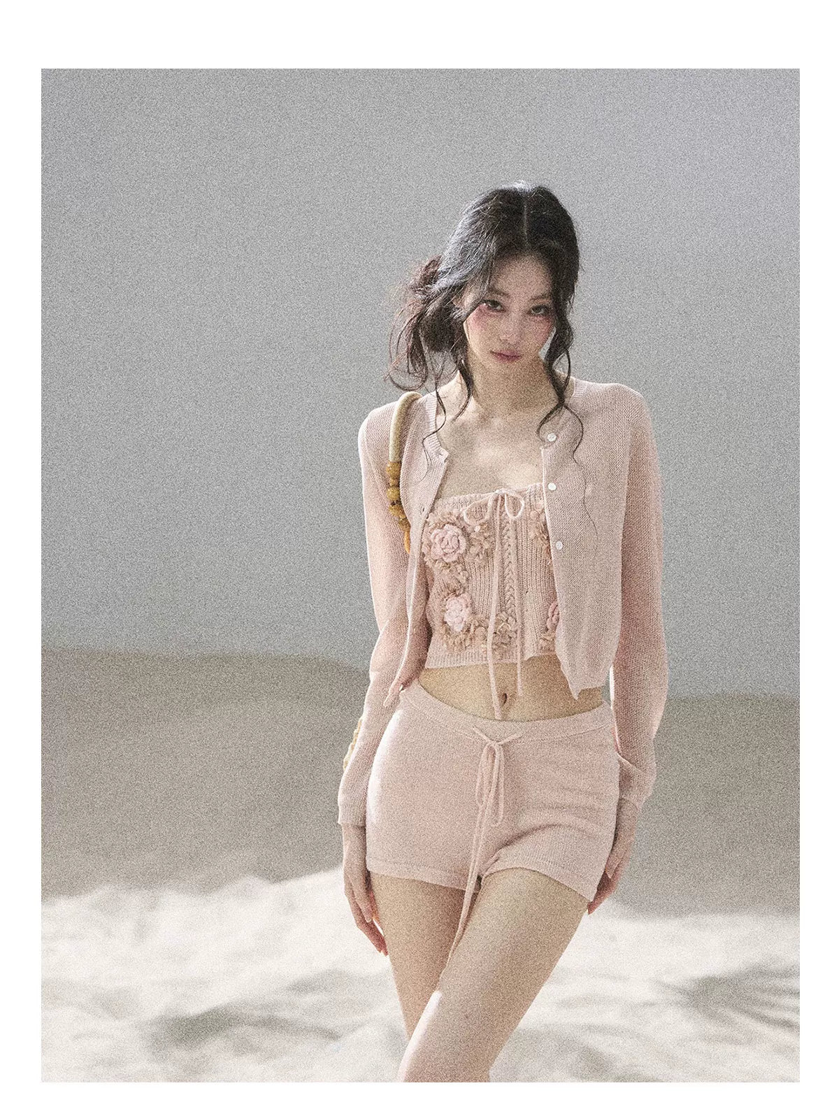 "Forest After Rain" Dusty Rose 3-Piece Cardigan & Shorts Set 45236485