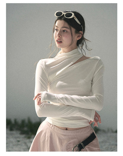 “Tidal Breath” Pearl White Draped Cutout Top