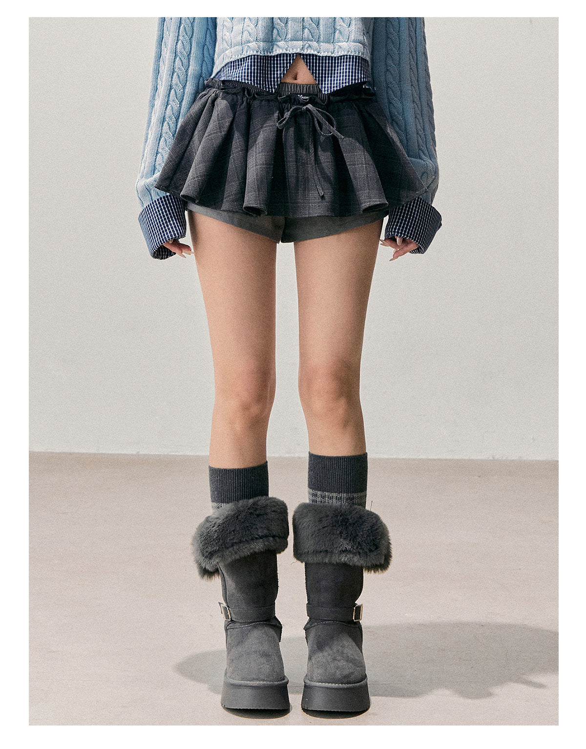 少也眼 “Annie's Waltz” Vintage Preppy A-Line Mini Skirt - Gray 1645635