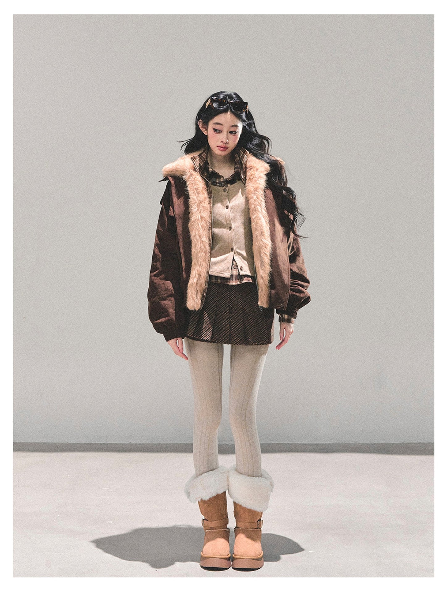 少也眼 "Endless Freedom" Detachable Faux Fur Layered Brown Jacket