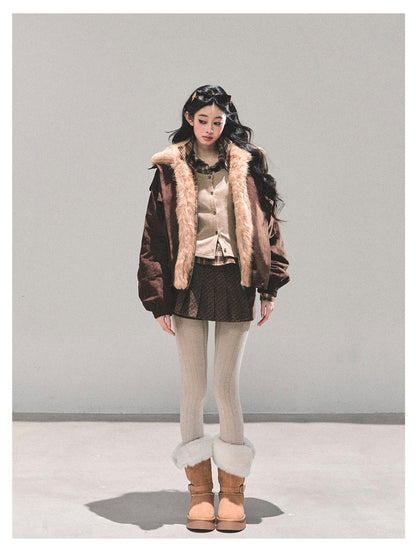 少也眼 "Endless Freedom" Detachable Faux Fur Layered Brown Jacket