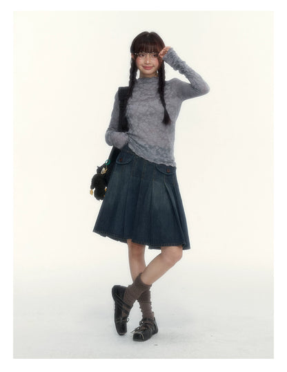 “Everyday Mist” Jacquard Lace Layering Top ( Ivory / Fog Gray )