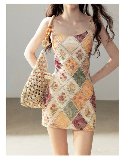 "In Her Lingering Gaze" Van Dyke Brown Floral Cami Bodycon Mini Dress