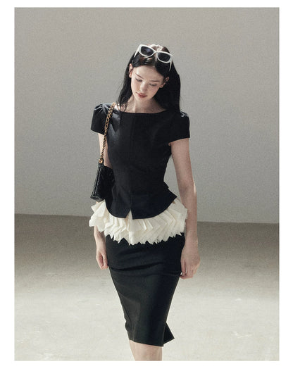 "Her Black & White Poem" Elegant Contrast Two-Piece Set