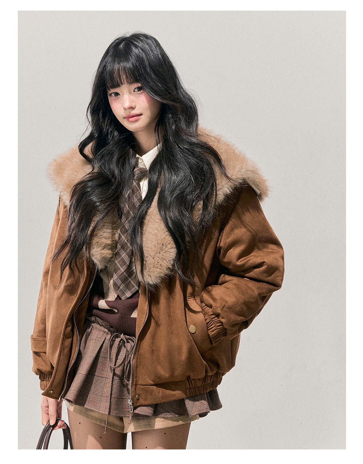 少也眼 "Sunset Melted Sugar" Faux Suede Padded Jacket