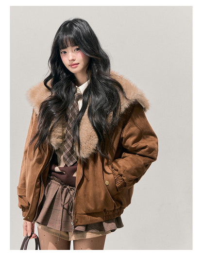 少也眼 "Sunset Melted Sugar" Faux Suede Padded Jacket