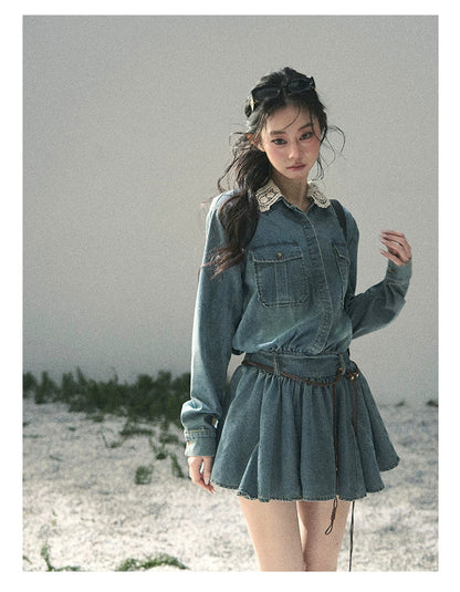 “Falling Into Your Gaze” Vintage Blue Denim Babydoll Dress