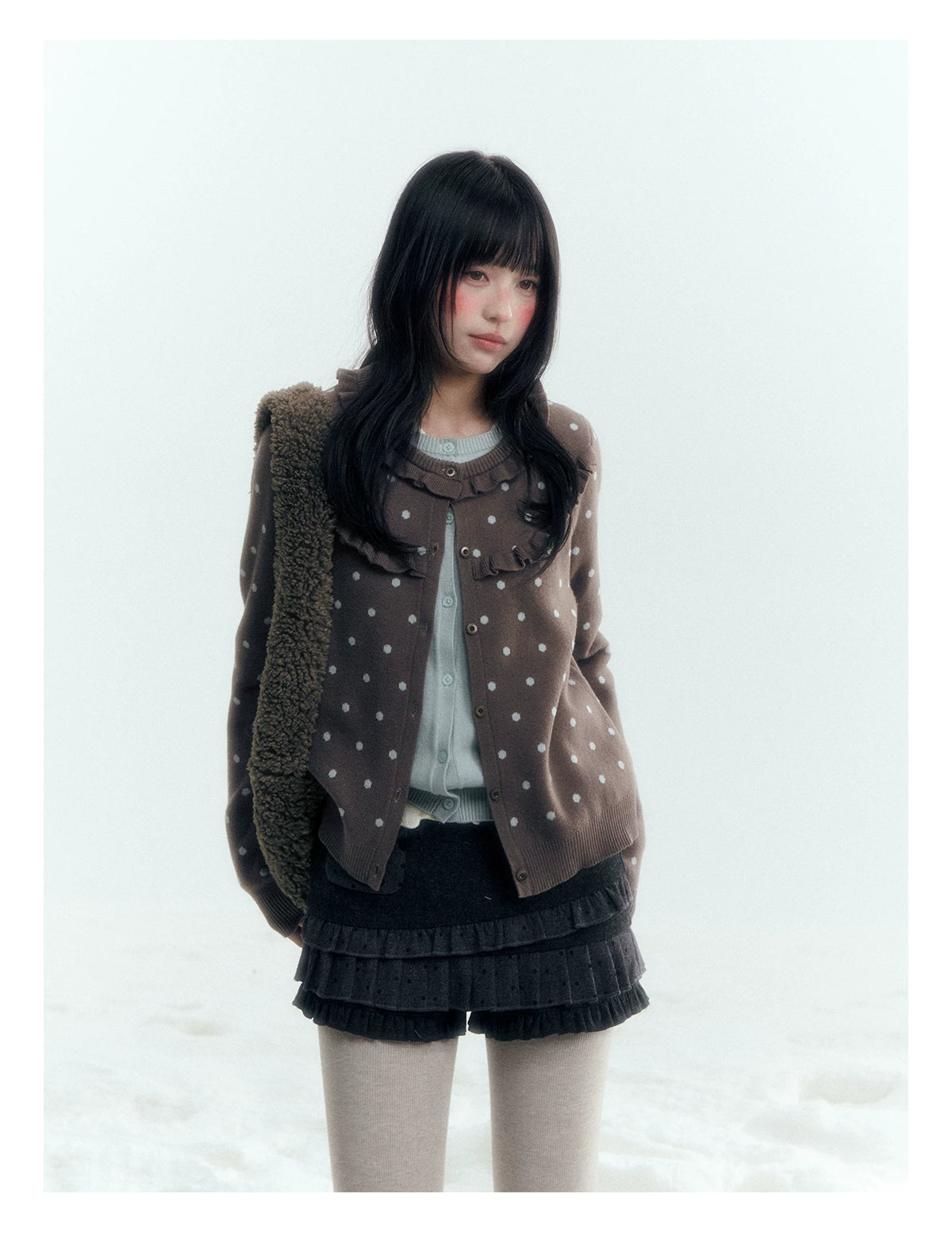 Horridale - Gray Polka Dot Tiered Ruffle Skort with Pleated Layers