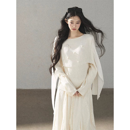 AOMALM - Layered Chiffon Shawl Top with Floral Detail