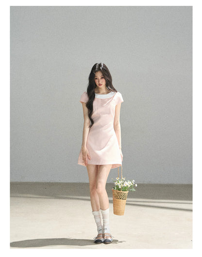 "First Bloom" Pink Mist Satin Puff Mini Dress