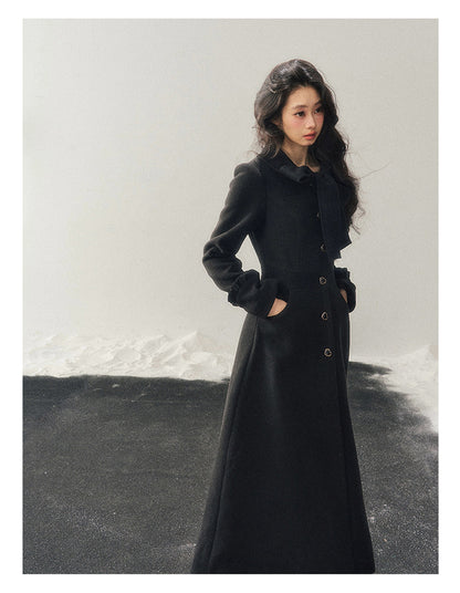 少也眼 "Snowfall Night" Wool-Blend Padded Coat – Rock Black Bow Edition