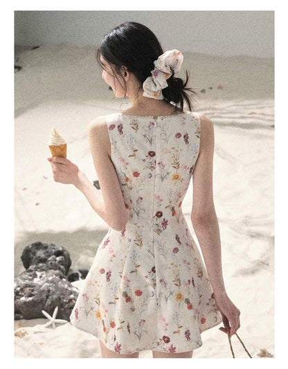 "Chamomile Summer" Dutch Cheese Floral Lace Pinafore Mini Dress 46345
