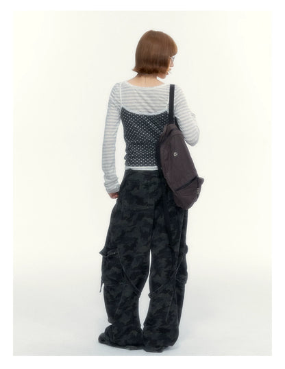 Camouflage Washed Wide-Leg Utility Pants