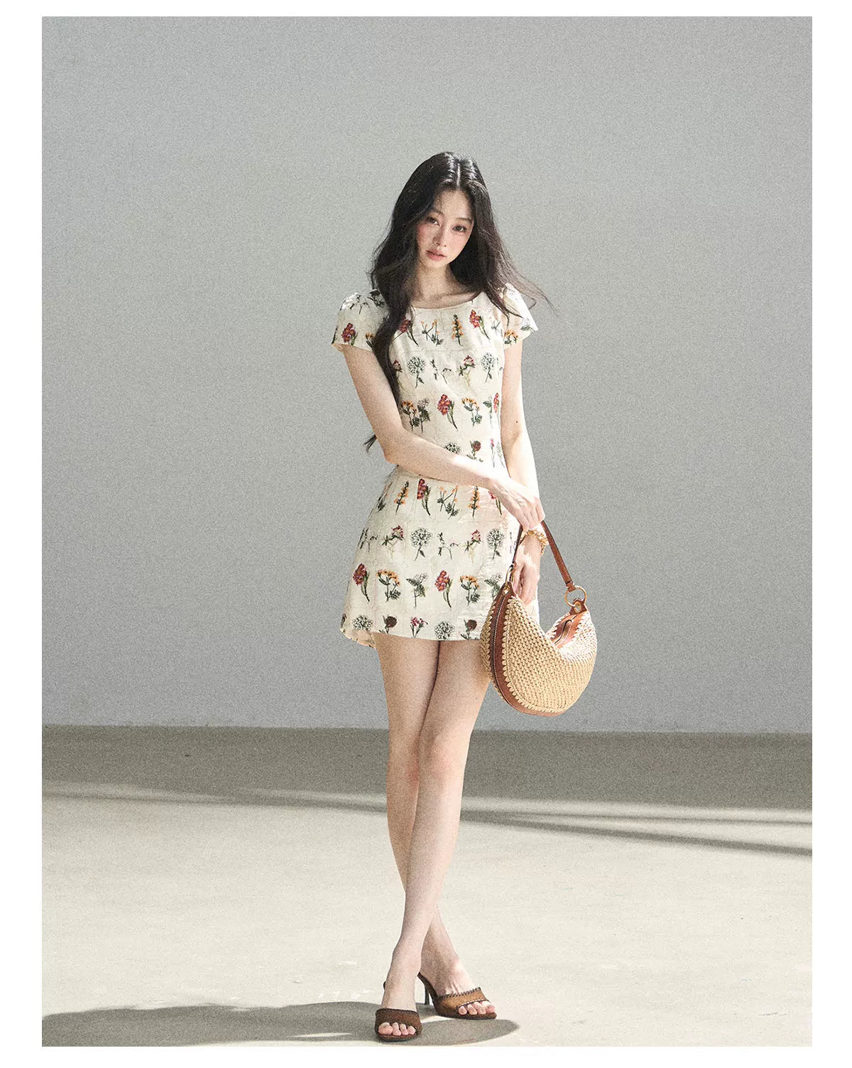 "Wildflower Daydream" Dutch Cream Embroidered Mini Dress - Short Sleeve 45684