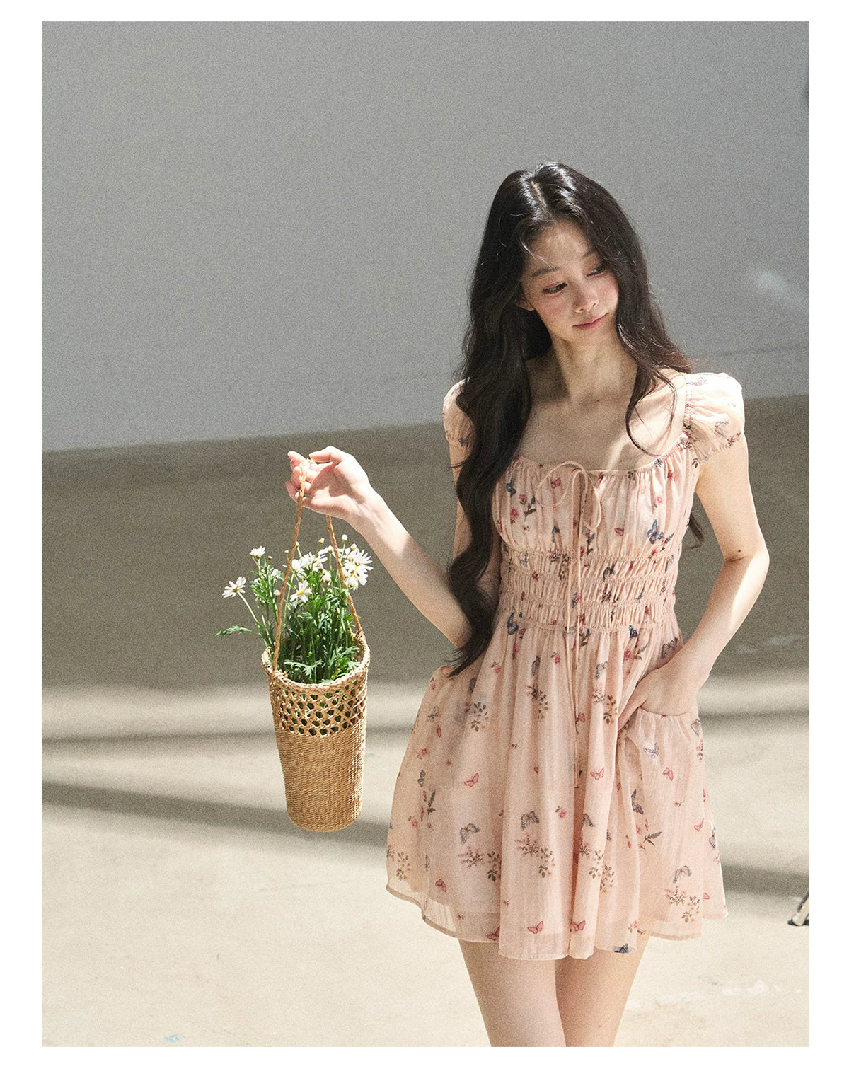 "A Meadow of Dreams" Dutch Cream Ruched Babydoll Mini Dress