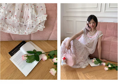 “Strawberry Boba Daydream” Pink Polka Dot Bubble Skirt Set