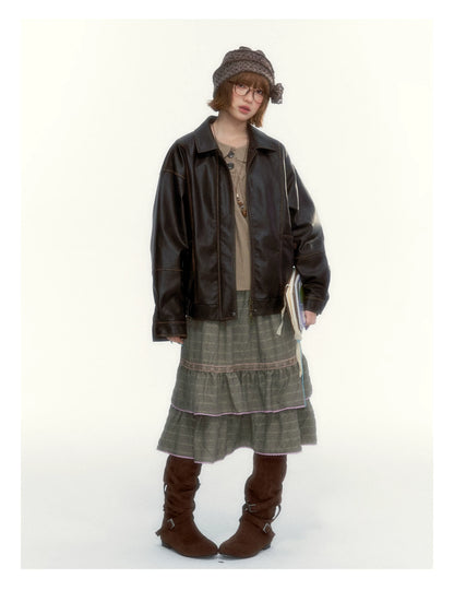 "The Vintage Darling" Light Coffee Plaid Cotton Peter Pan Collar Blouse