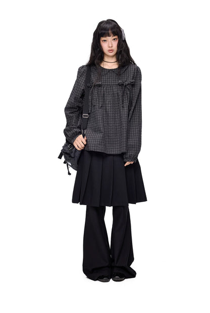 EZEK | Peter Pan Collar Gingham Shirt with Bubble Sleeves