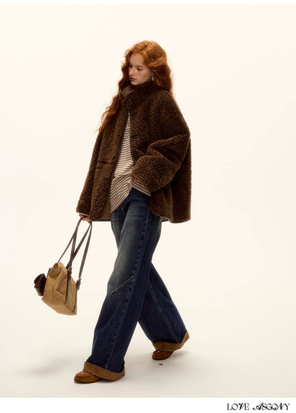ASGONY - Brown Reversible Suede & Faux Shearling Jacket