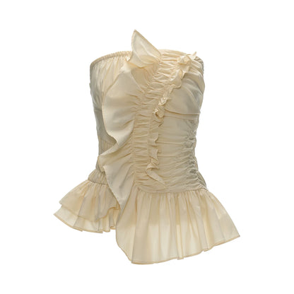 Asymmetrical Peplum Tube Cami Top (Black/ Grey/ Beige)