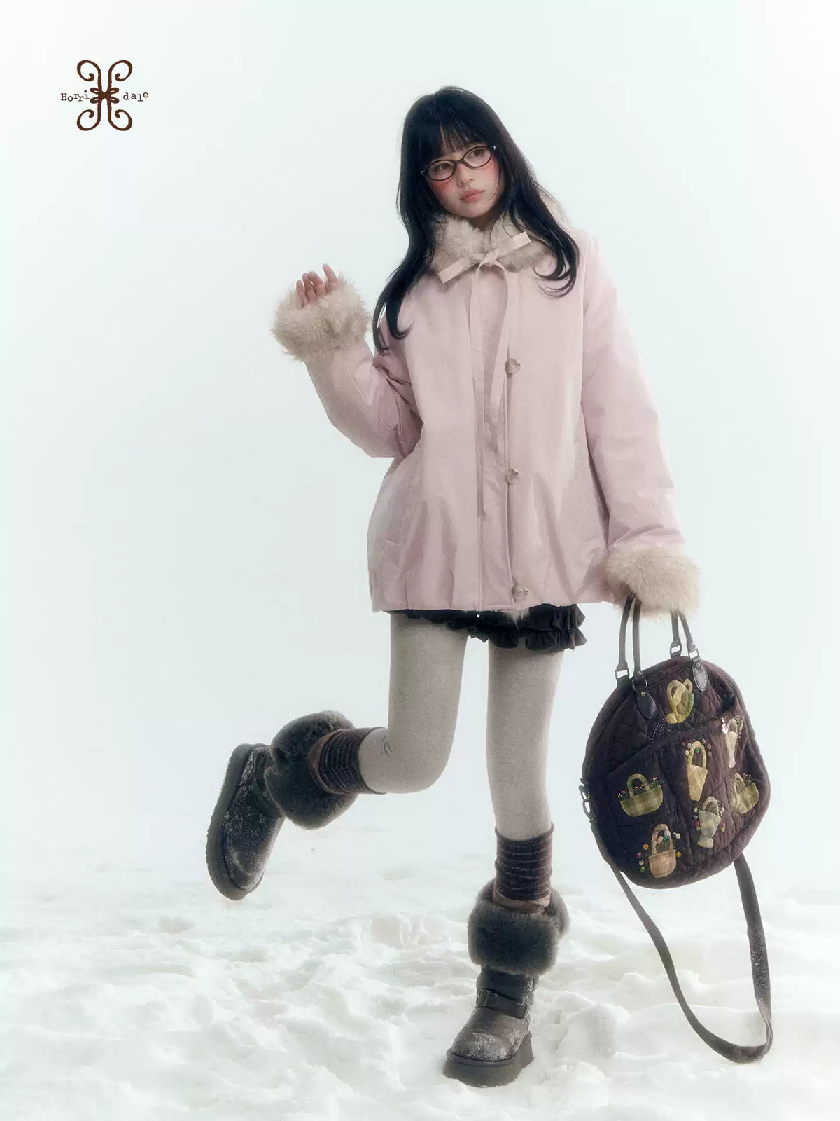 Horridale - Blue Bud-Shaped Faux Fur Collar Parka Down Jacket