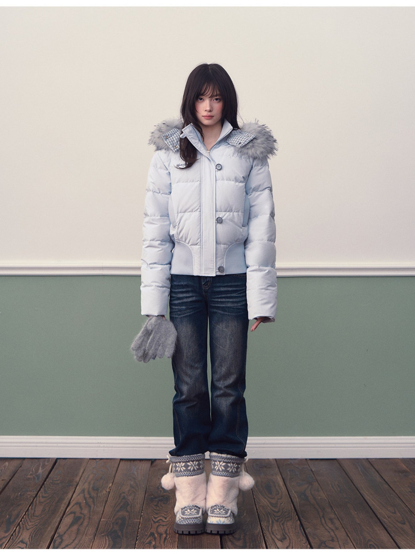Soote Season - Glacier Blue City Sport Cinched-Waist Short Down Jacket