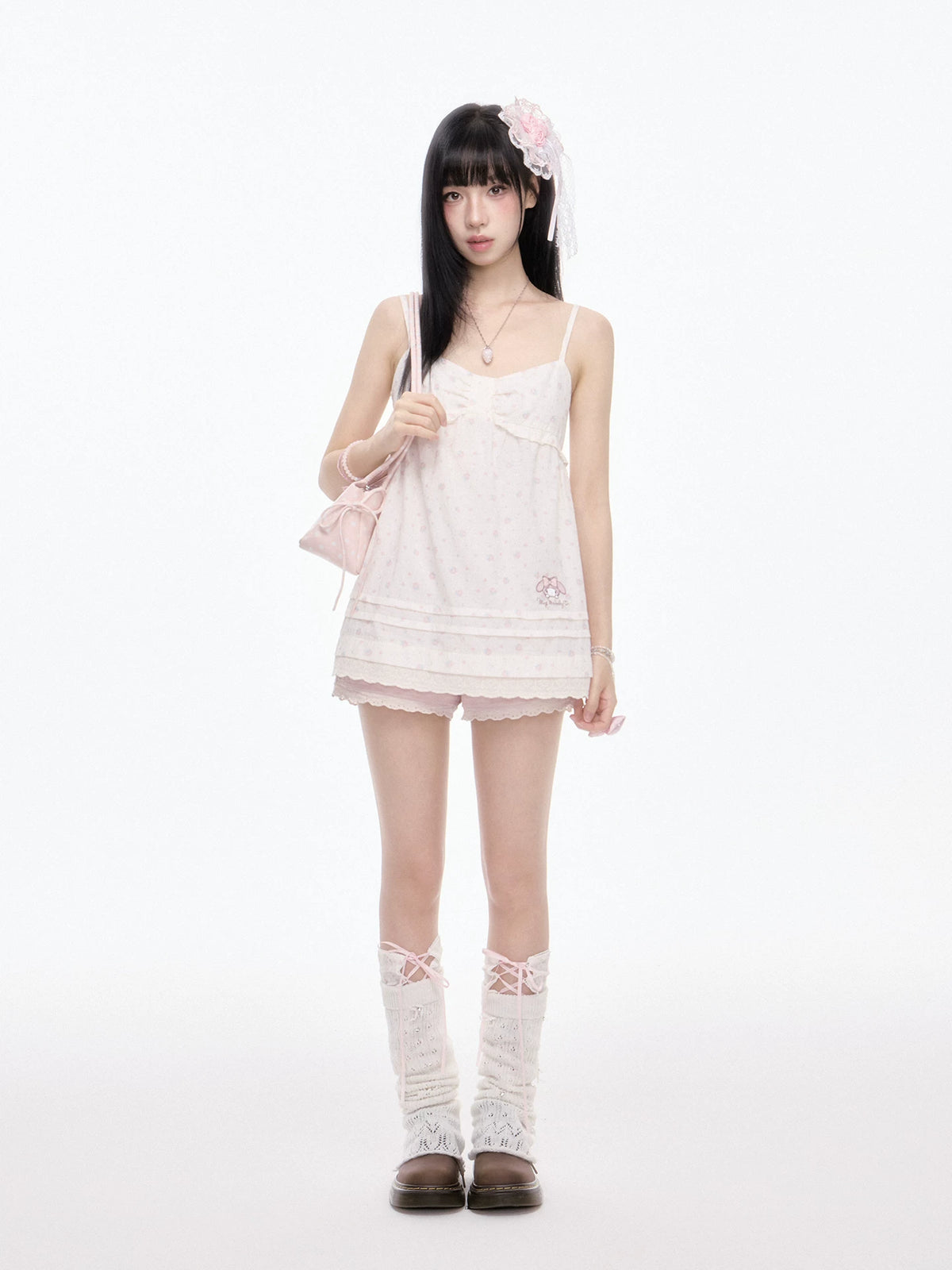 “Melody Blush Garden” Pink Knit Cardigan & Floral Cami Set