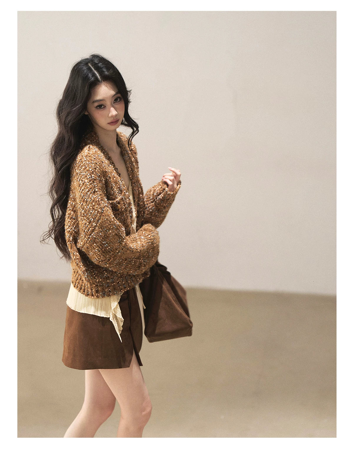 AOMALM - Toasted Pecan Marled Knit Cardigan
