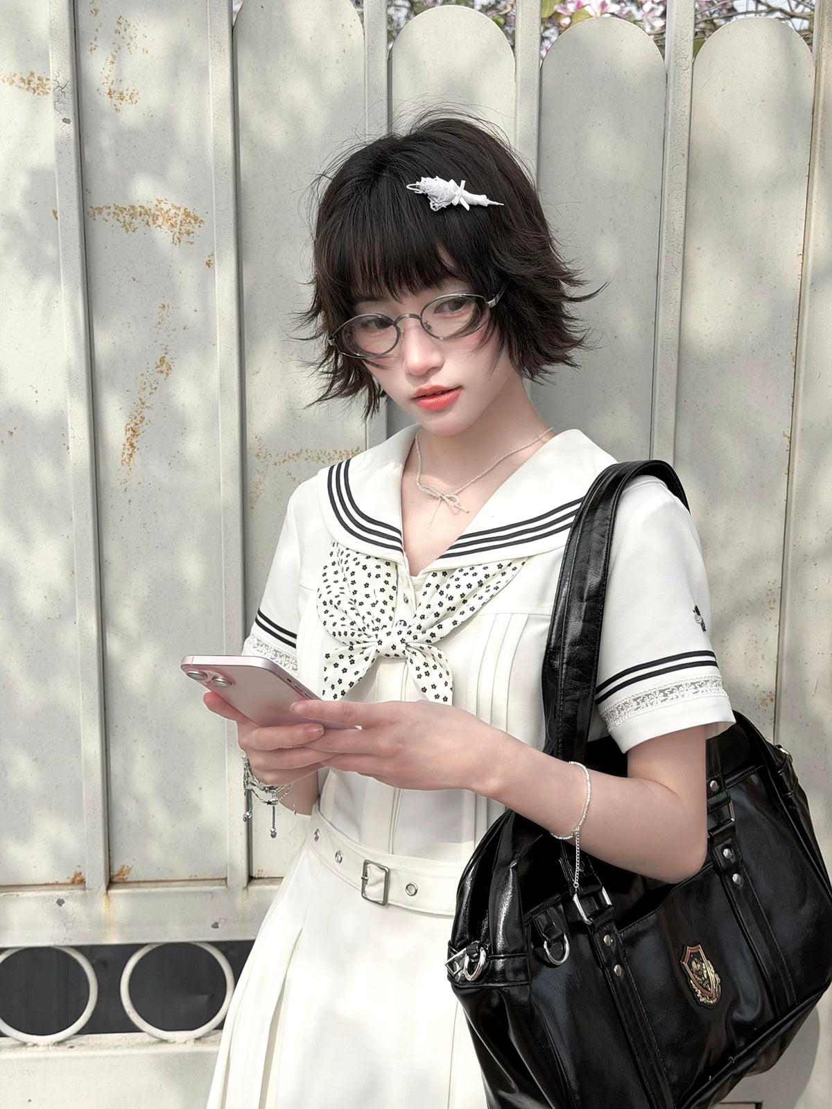“Pearl Blossom” White Showa-Inspired Sailor Uniform Set