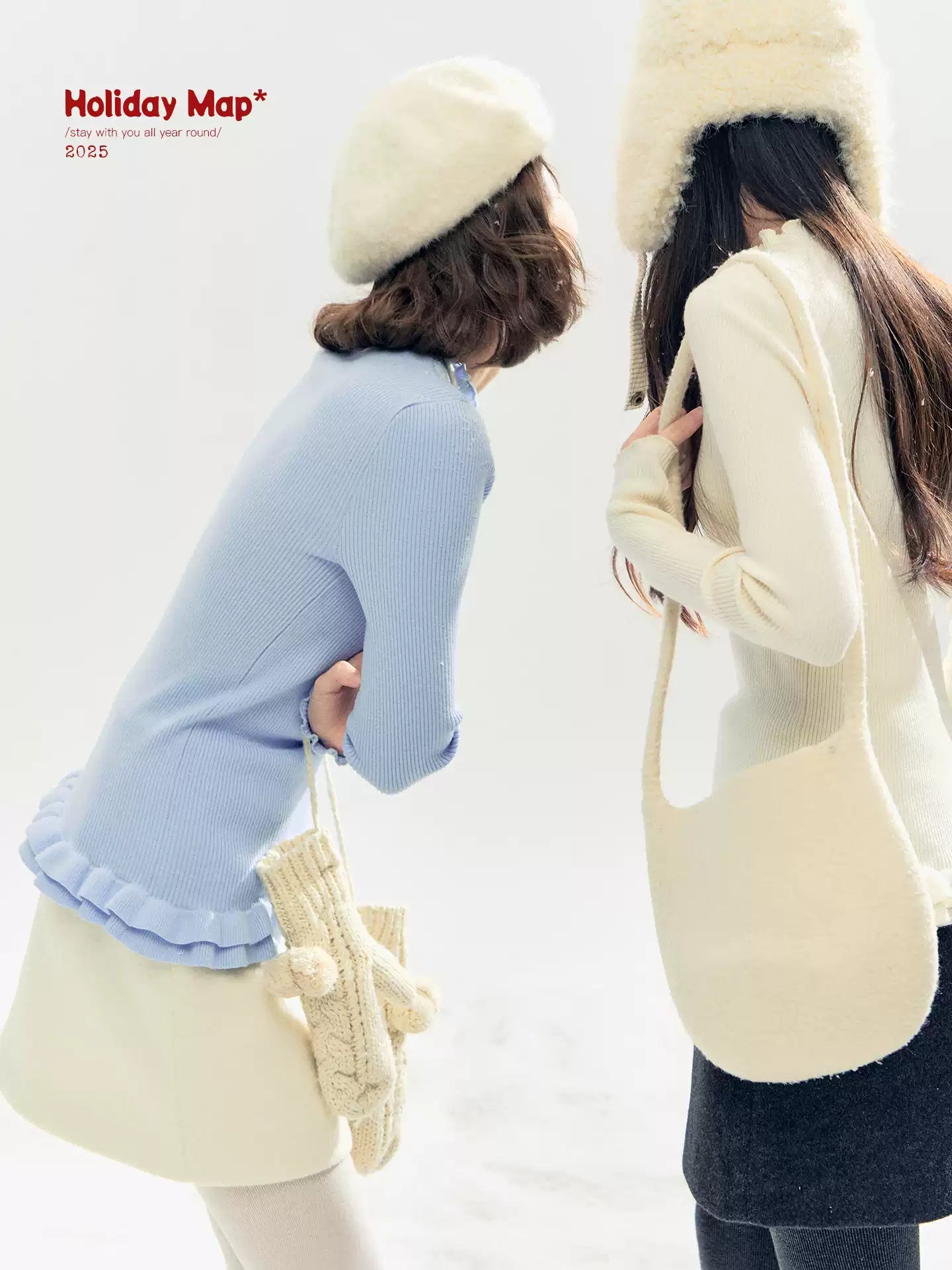 "Soft Whisper" Ruffle Mock Neck Ribbed Knit Top (Ivory/ Smoky Gray)