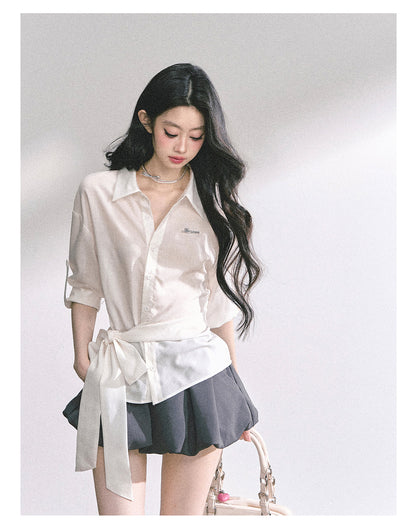 少也眼 "Cheongdam Girls’ Academy" French-Inspired White Sun-Protective Polo Shirt