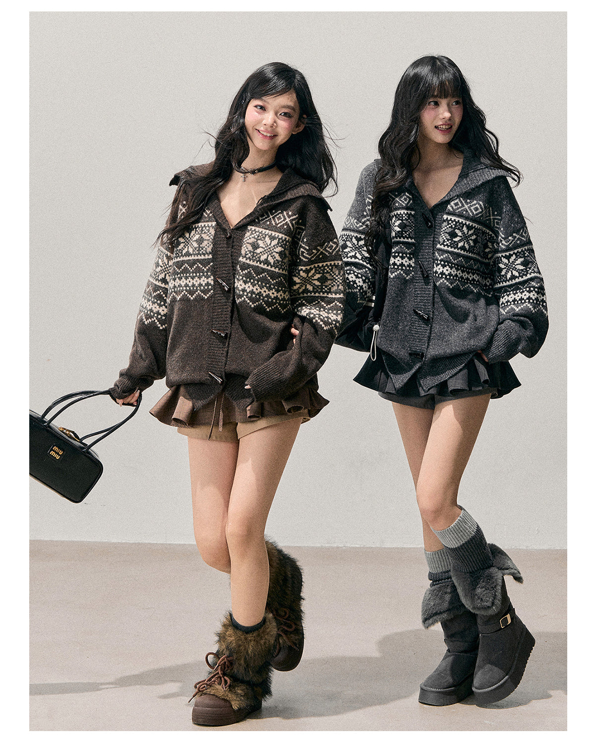 少也眼 "Weightless Night" Fair Isle Toggle Knit Cardigan
