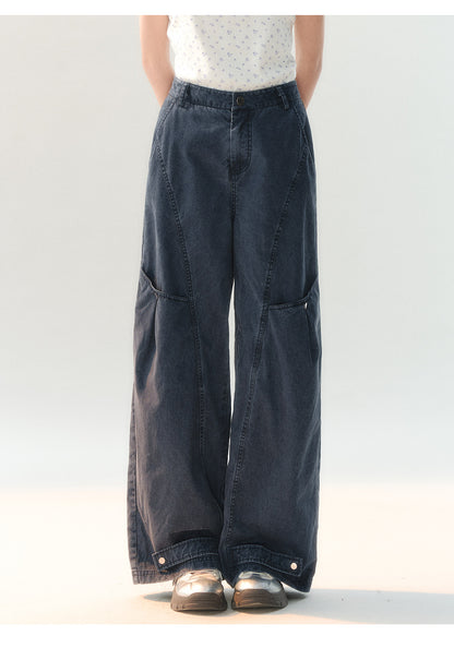 [CAN] "Tomorrow's Star" Dark Indigo Studded Wide-Leg Denim Jeans